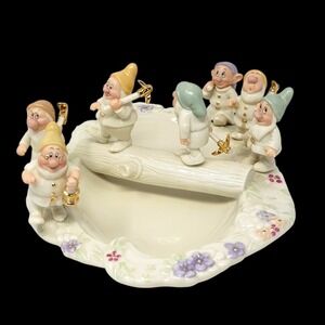 Disney Lenox Heigh-Ho Candy Dish 2002 Snow White Seven Dwarfs Fine China 24K Gol